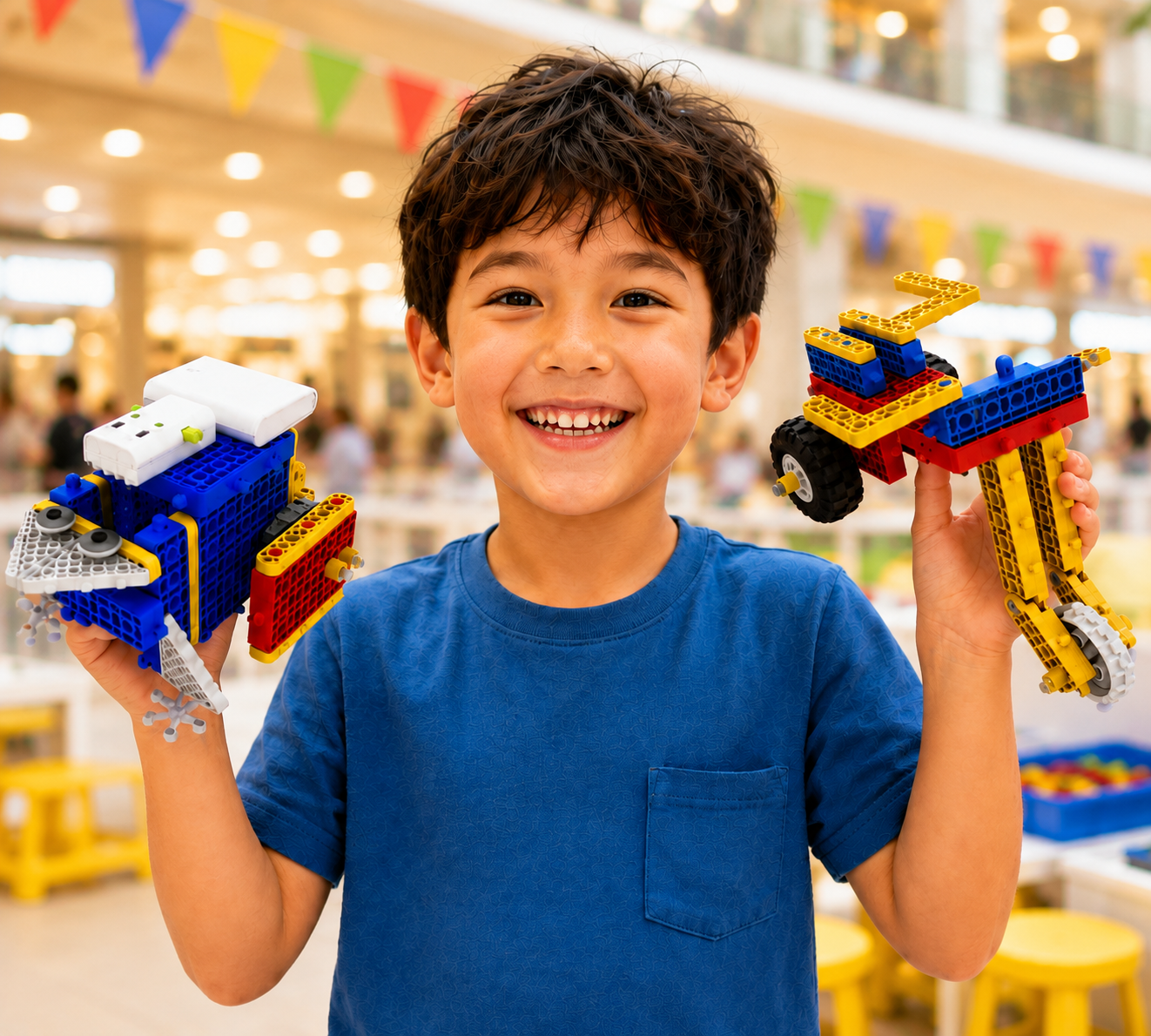 Kid with two robots